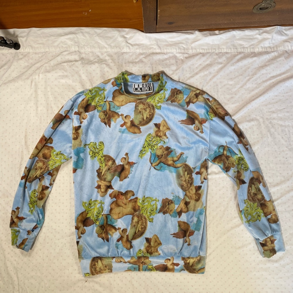 L.A. RAP! Angel Pattern Long Sleeve Shirt Blue XL